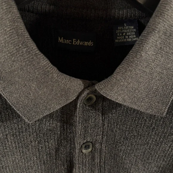 VTG Men's Gray Velvet-Like Ribbed Polo Shirt Size Large - Picture 2 of 5